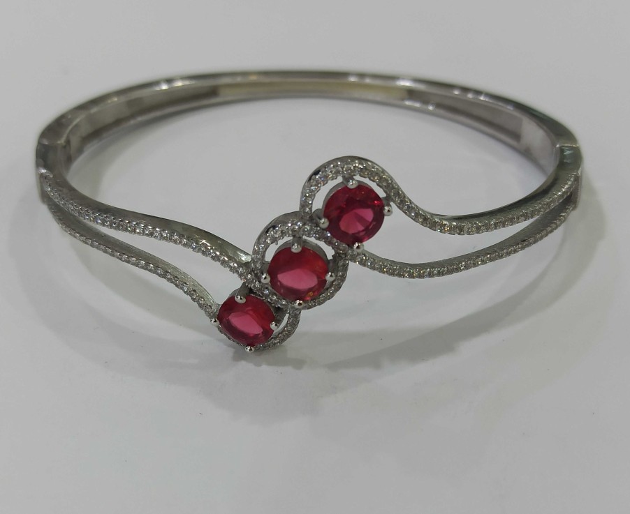 Joyas De Plata Joyeria Tamayo | Pulsera Aro De Plata De Primera Ley Ondas Rojo