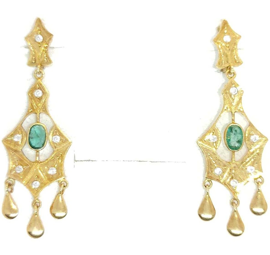 Joyas De Oro Joyeria Tamayo | Pendientes De Oro 18 Kilates Esmeraldas Y Circonitas