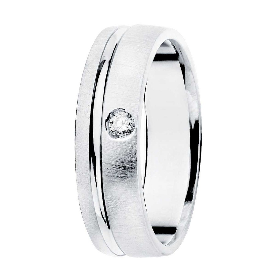 Joyas De Oro Joyeria Tamayo | Alianza De Oro Blanco 18 Kilates Mate 5,5Mm Diamante 0,045Qtes