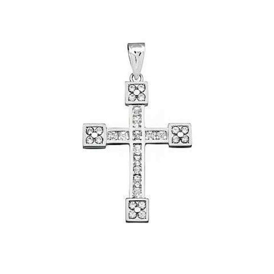 Joyas De Oro Joyeria Tamayo | Cruz De Oro 18 Kilates Blanco Con Circonitas