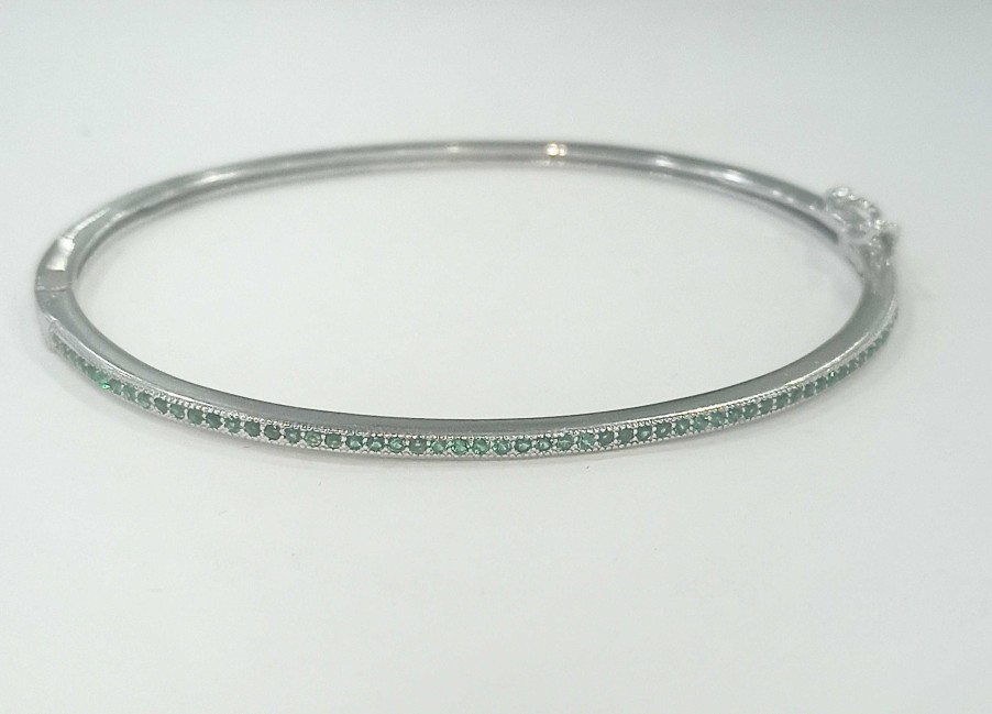 Joyas De Plata Joyeria Tamayo | Pulsera Aro De Plata De Primera Ley Oval Con Circonitas Verdes