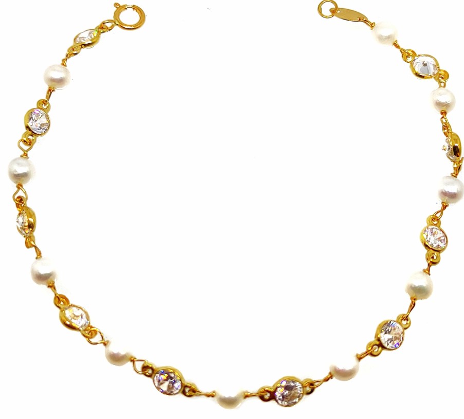 Joyas De Oro Joyeria Tamayo | Pulsera De Oro 18 Kilates Perlas Y Circonitas