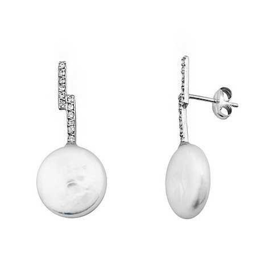 Joyas De Oro Joyeria Tamayo | Pendientes De Oro Blanco 18 Kilates Perla Cultivada Plana