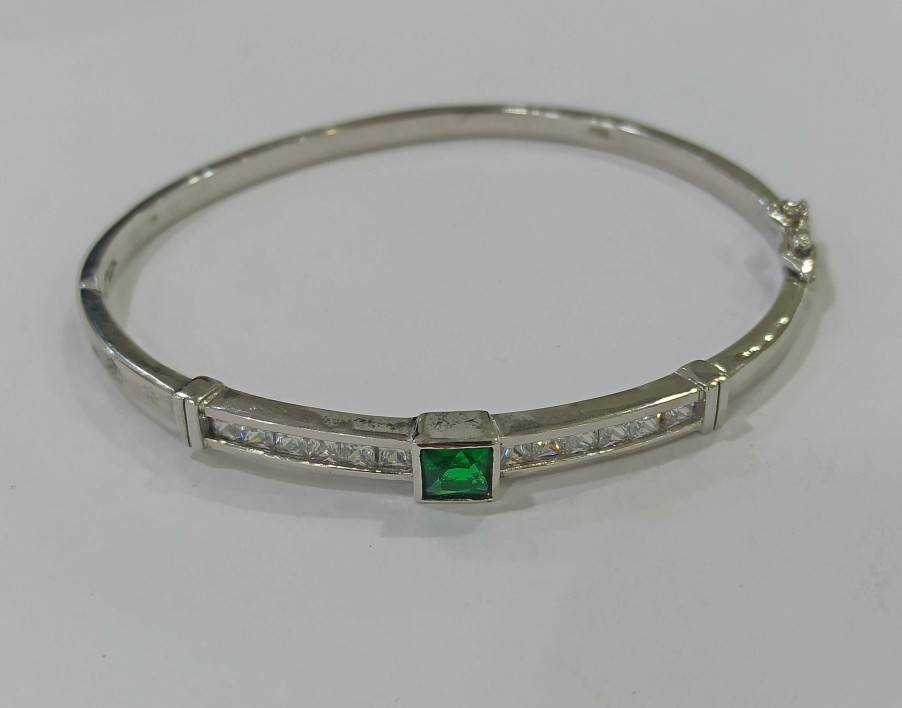 Joyas De Plata Joyeria Tamayo | Pulsera Aro De Plata De Primera Ley Circonita Verde