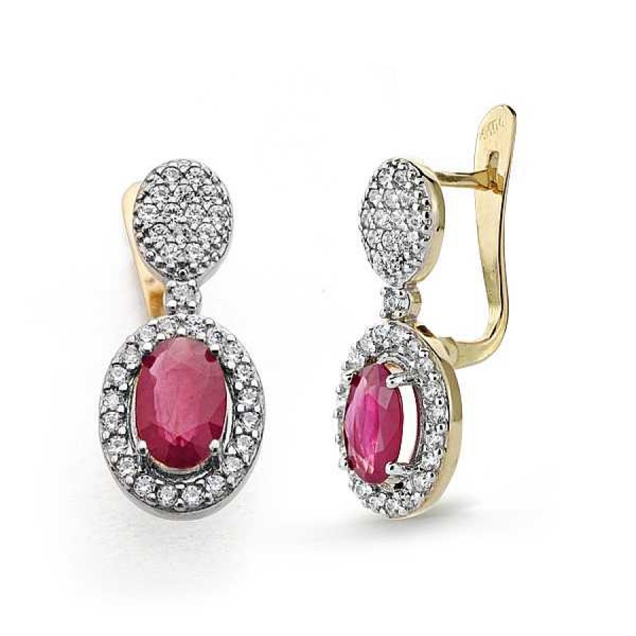 Joyas De Oro Joyeria Tamayo | Pendientes Oro Bicolor 18 Kilates 2 Cuajos Con Rub Y Circonitas