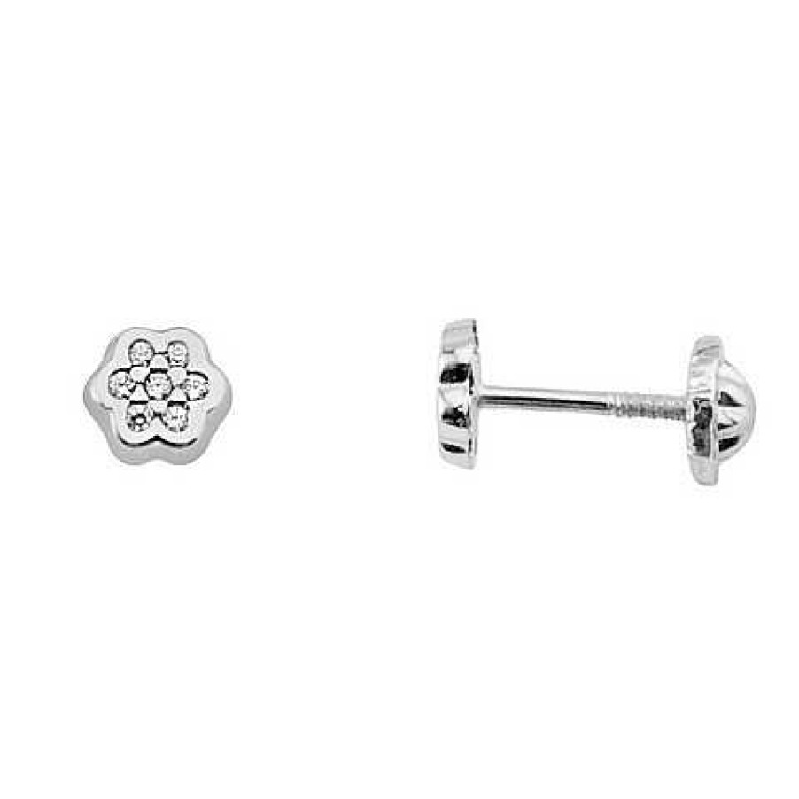 Joyas De Oro Joyeria Tamayo | Pendientes Flor Oro 18 Kilates Blanco